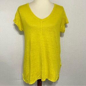 Tahari 100% Linen V-Neck Short Sleeve Top Sunshine Yellow Size L